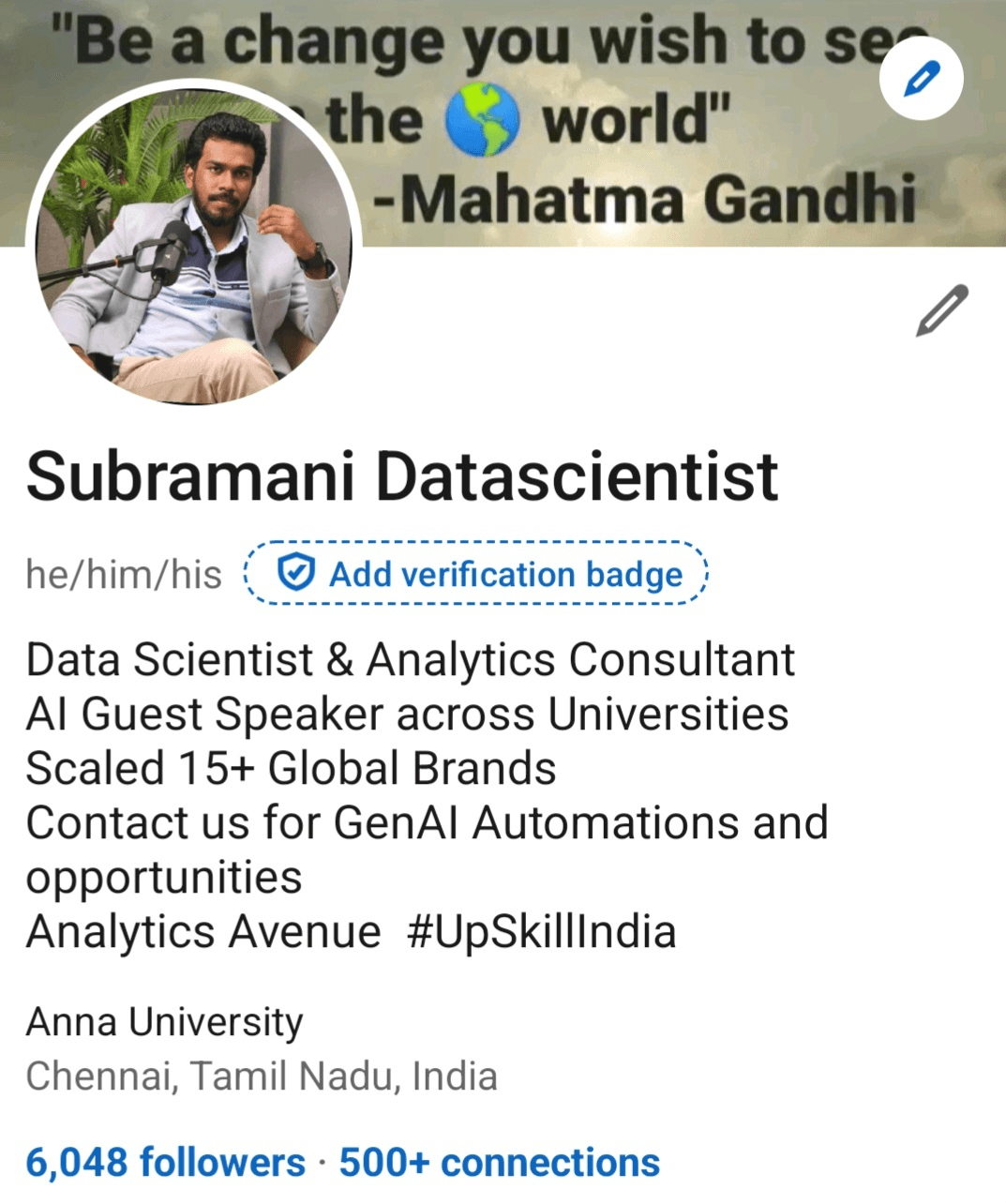 Video cover: LinkedIn profile of Subramani — Data Scientist, AI guest speaker, and Analytics Avenue